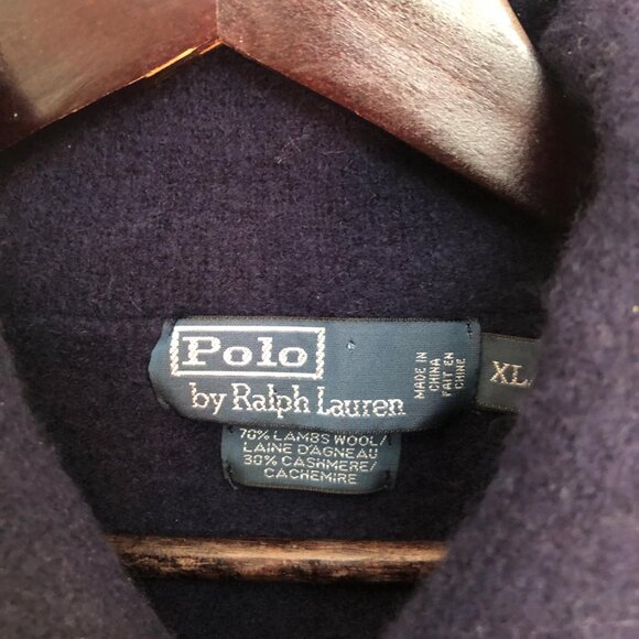 Worn once, Polo Ralph Lauren, woman's shawl collar navy cashmere blend sweater - Picture 3 of 3